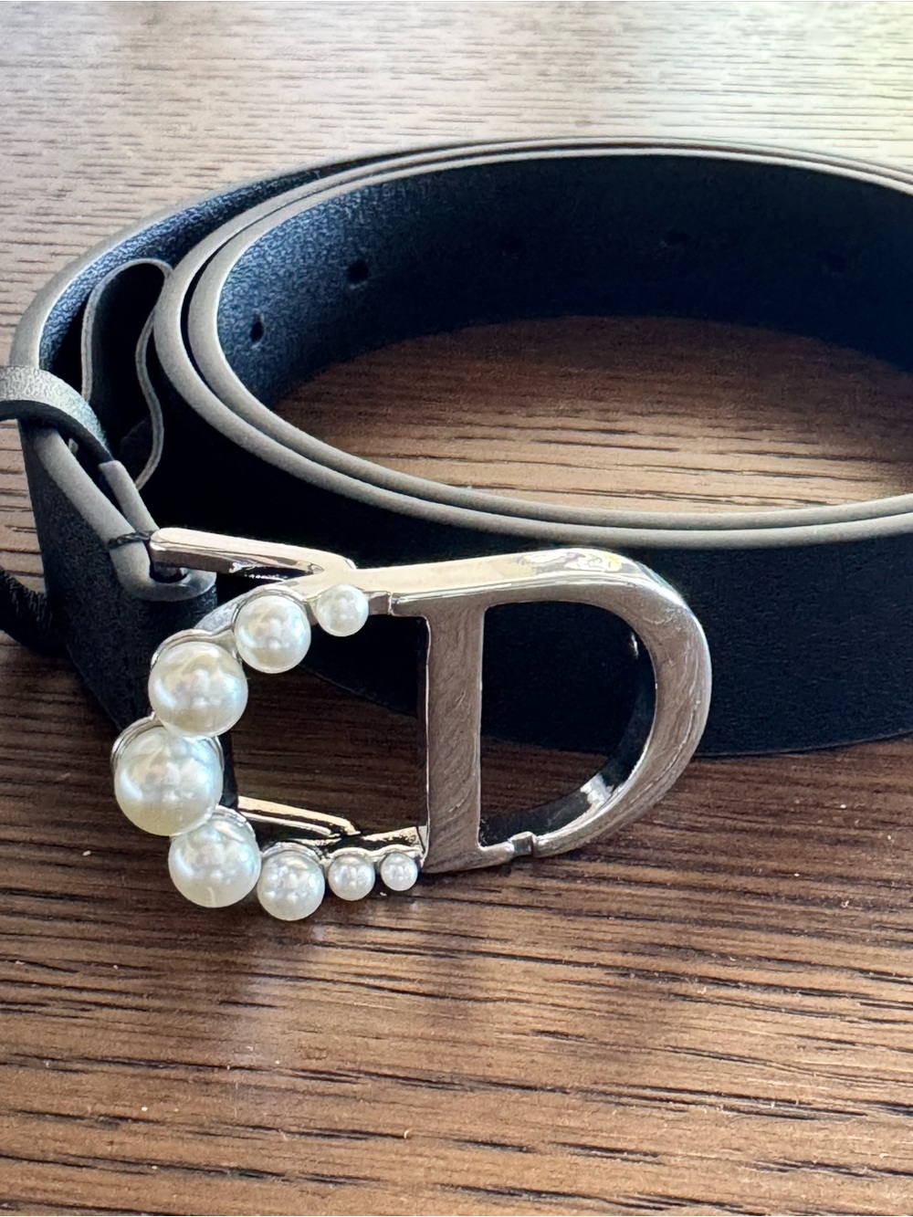 Dior Montaigne Belt Pearl Accented Silver Buckle